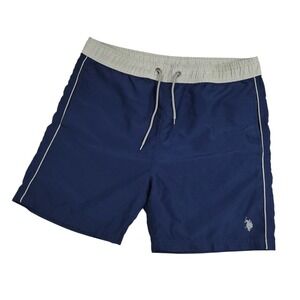 U.S. Polo Assn Mens Swim Trunks Medium Preppy Shorts Mesh Lined Navy Gray
